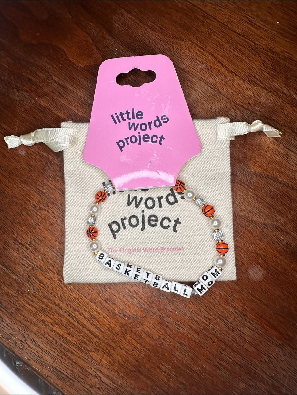 Little Words Project 'Basketball Mom' Beaded Bracelet - Cream & Orange